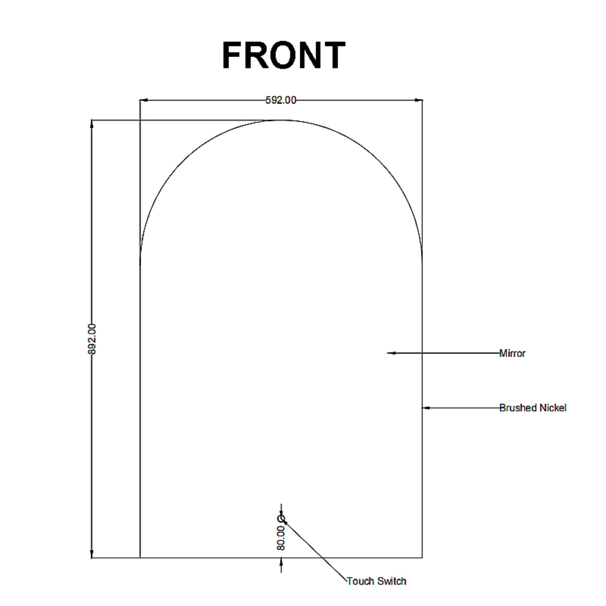 AQUAPERLA ARCHED FRAMED BACK-LIT LED MIRROR BRUSHED NICKEL 600X900MM