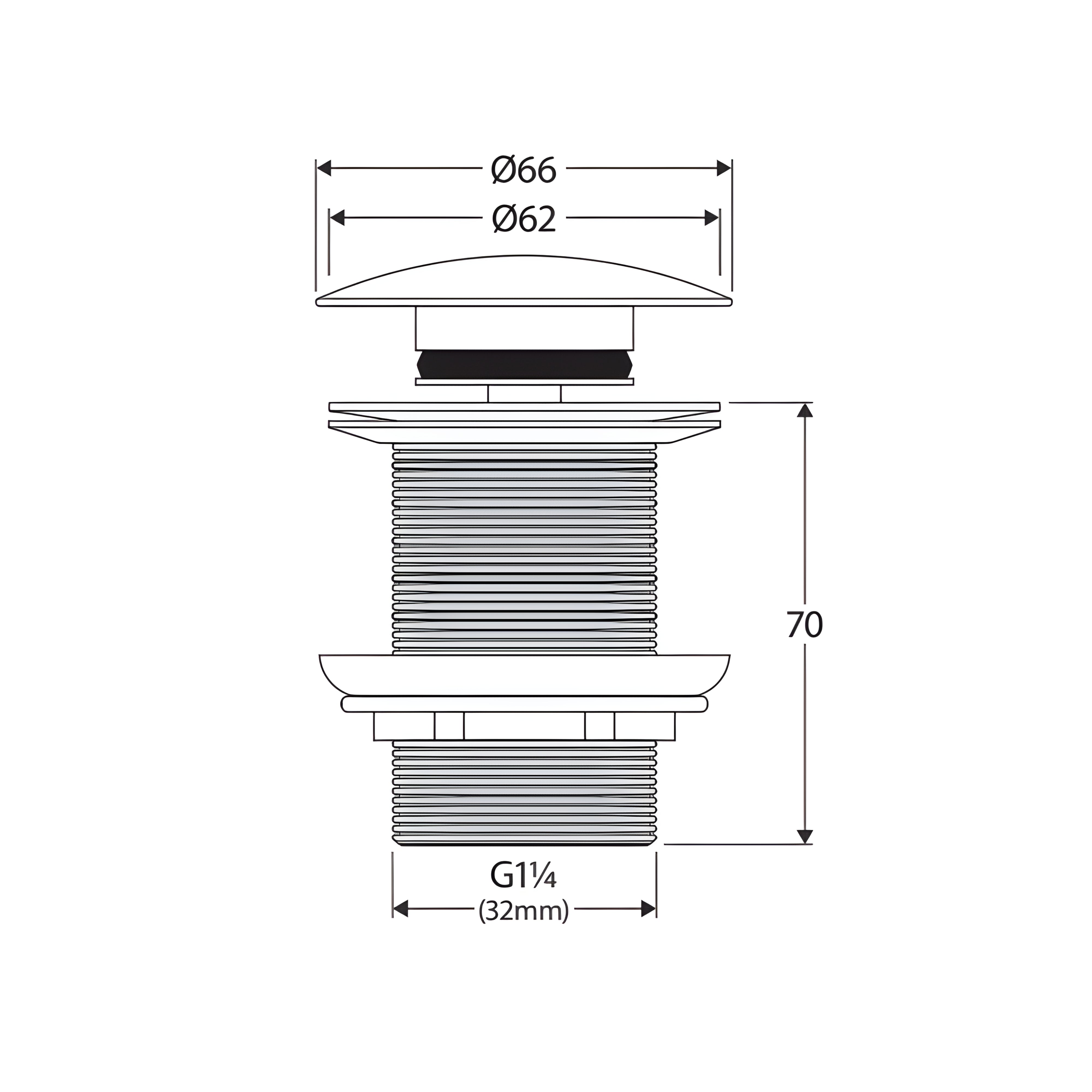 FIENZA POP-UP/POP-DOWN NON-OVERFLOW BASIN WASTE 32MM MATTE BLACK