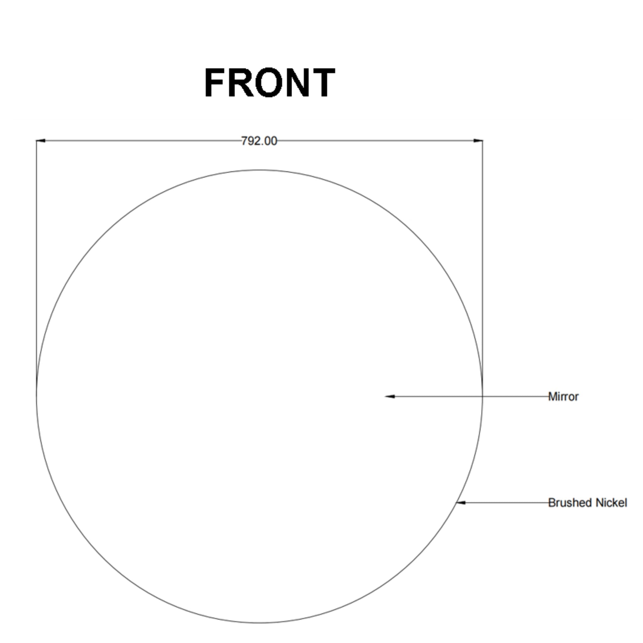 AQUAPERLA ROUND FRAMED CARYSIL MIRROR BRUSHED NICKEL 800MM