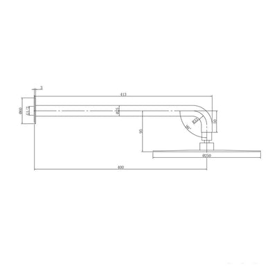 LINKWARE ELLE 316 RAIN SHOWER HEAD AND ARM 250MM BRUSHED STAINLESS