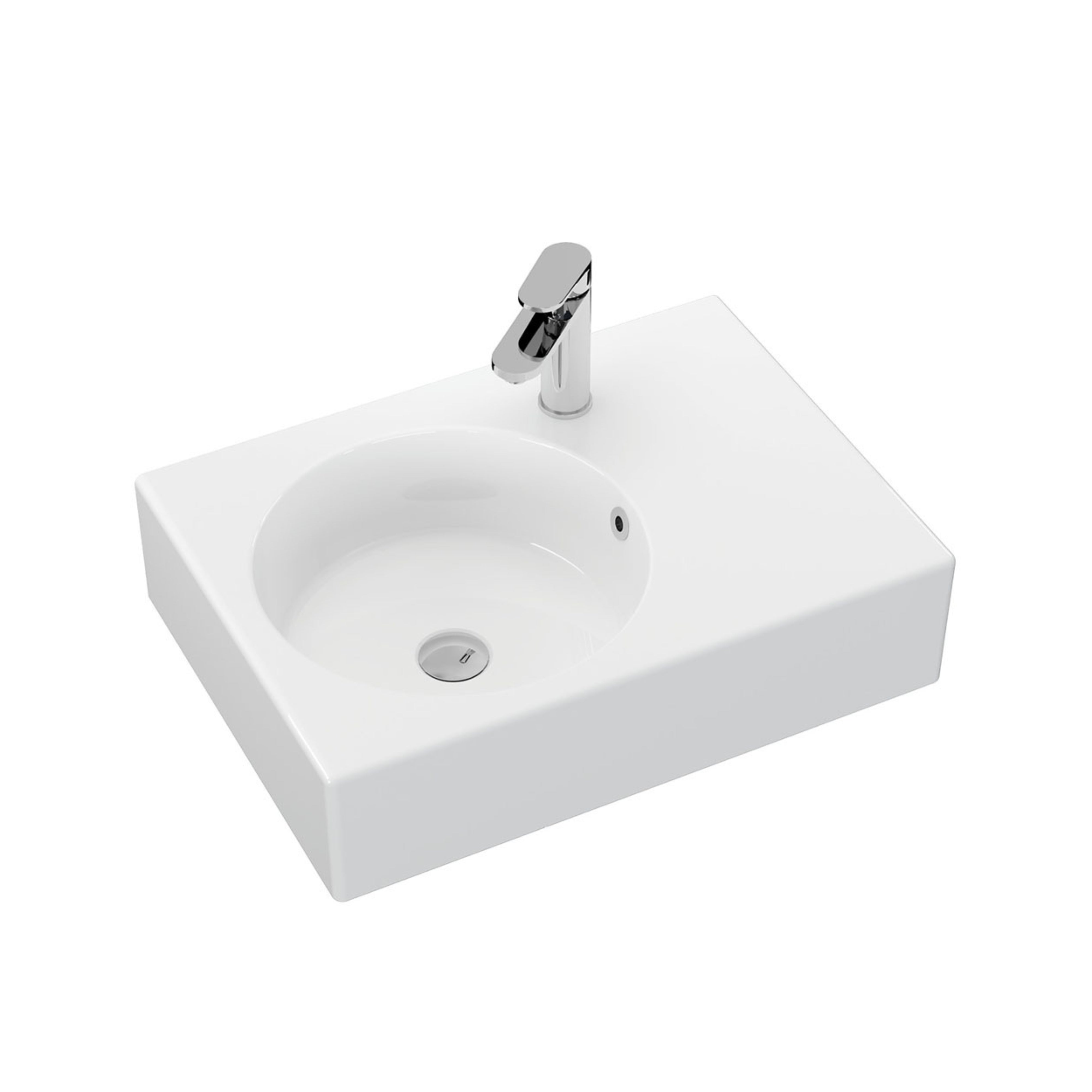 FIENZA REBA WALL HUNG LEFT-HAND BASIN WITH TAPHOLE GLOSS WHITE 600MM