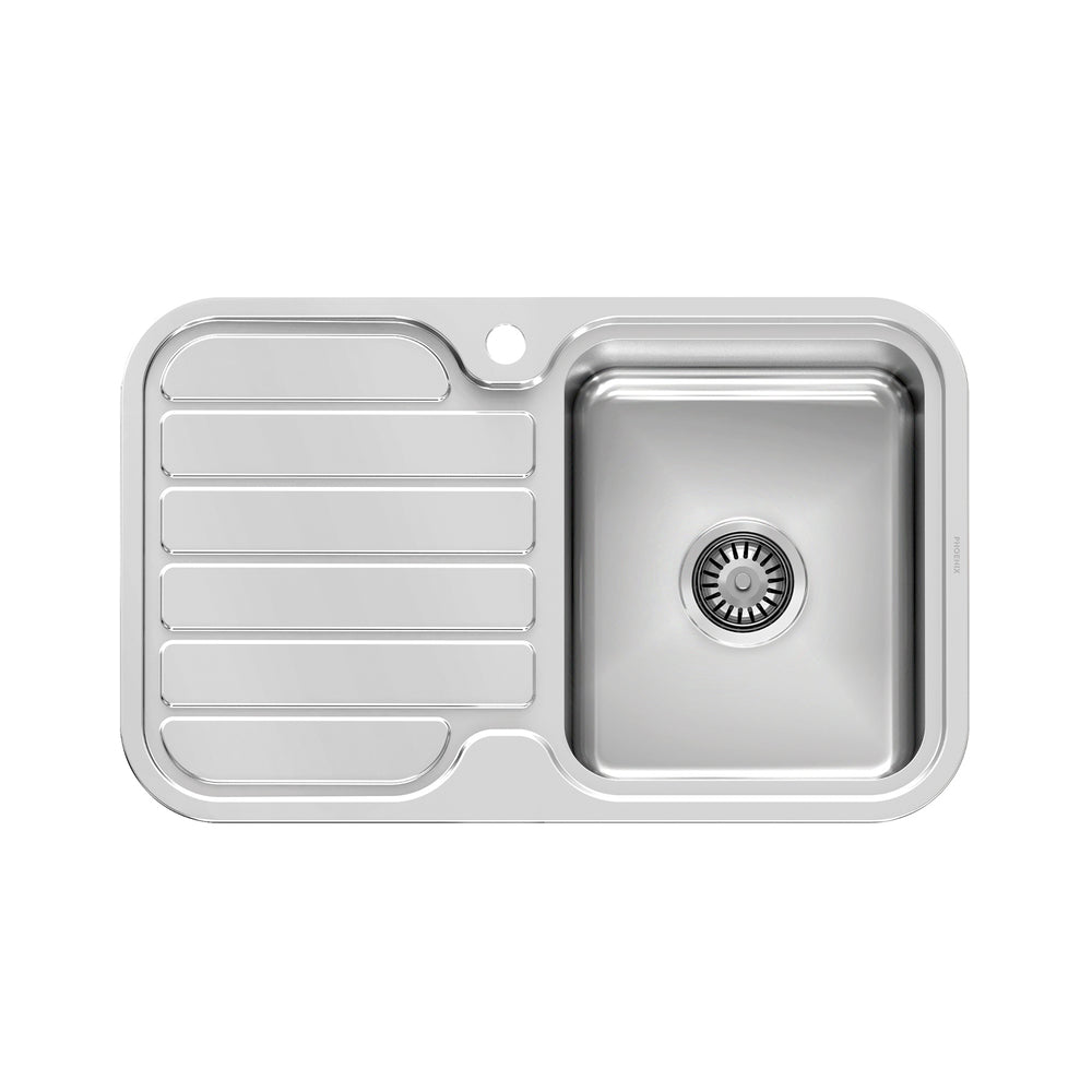 PHOENIX 1000 SERIES SINGLE BOWL SINK WITH DRAINER AND TAPHOLE 765MM