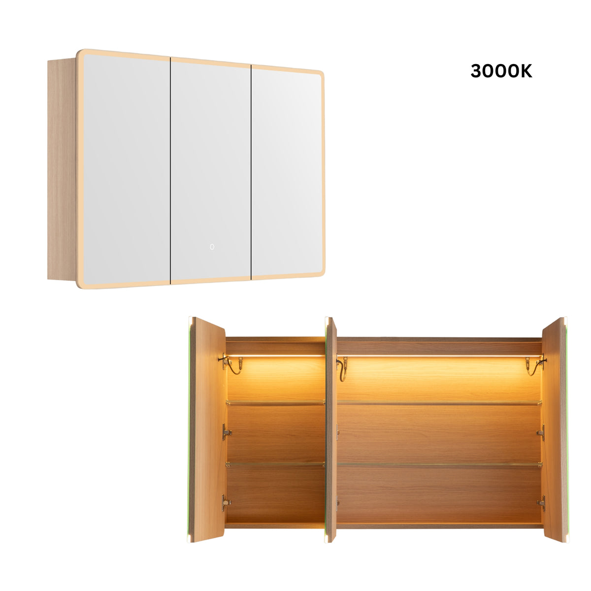 LUKKA AVOLA SANDY OAK LED MIRROR SHAVING CABINET WITH 3 COLOUR LIGHTS 1200X750MM