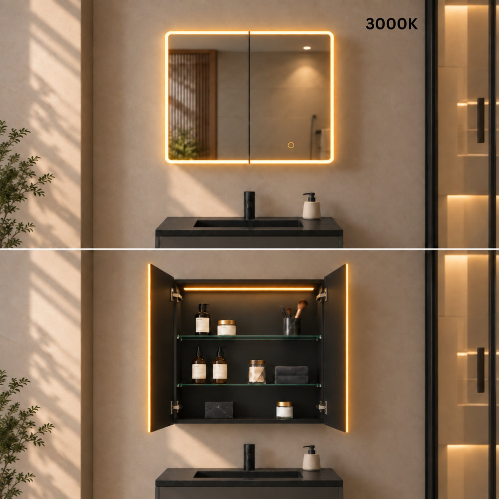 LUKKA AVOLA MATTE BLACK LED MIRROR SHAVING CABINET WITH 3 COLOUR LIGHTS 600X750MM