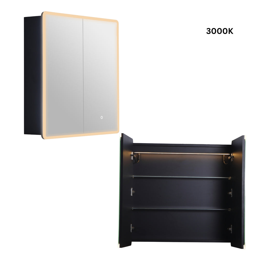 LUKKA AVOLA MATTE BLACK LED MIRROR SHAVING CABINET WITH 3 COLOUR LIGHTS 750X750MM