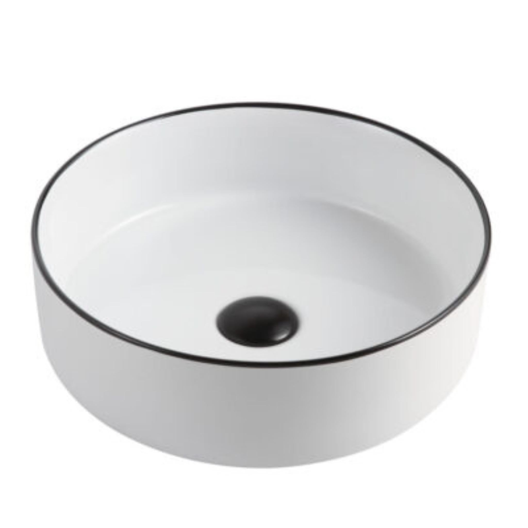 RIVA 3018 ABOVE COUNTER BASIN GLOSS WHITE WITH BLACK RIM 360MM
