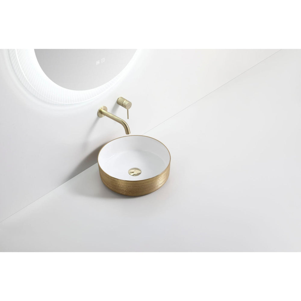 RIVA 3018 ABOVE COUNTER BASIN BRUSHED GOLD & GLOSS WHITE 360MM