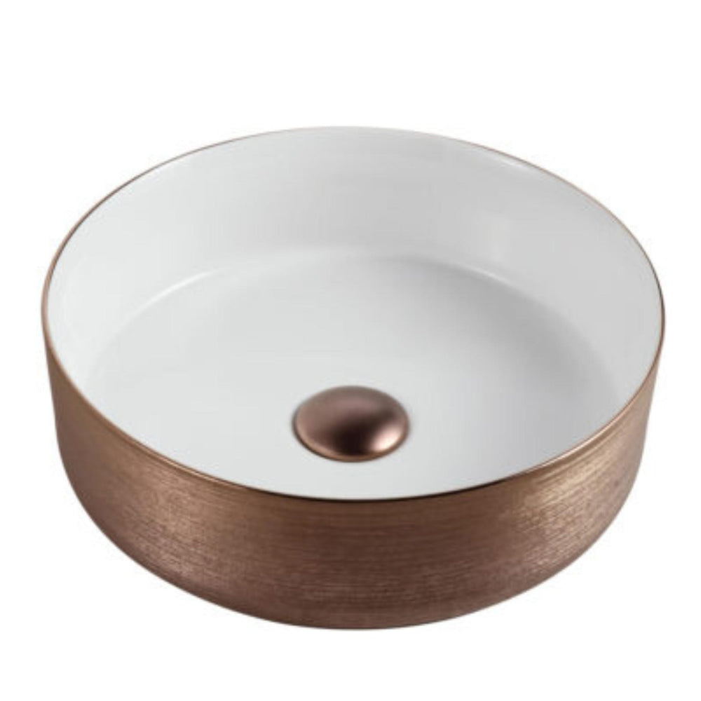 RIVA 3018 ABOVE COUNTER BASIN BRUSHED GOLD & GLOSS WHITE 360MM