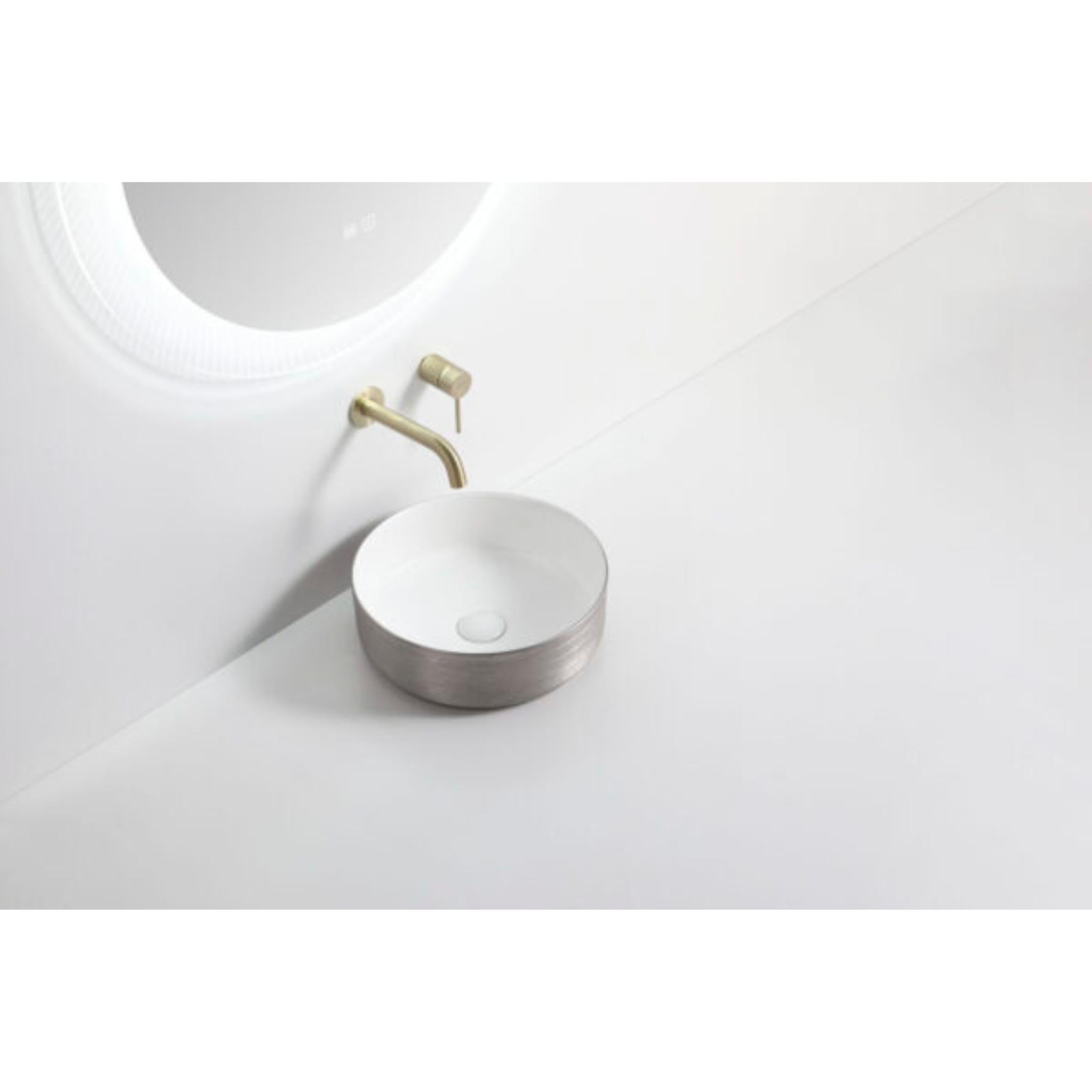 RIVA 3018 ABOVE COUNTER BASIN BRUSHED SILVER & GLOSS WHITE 360MM