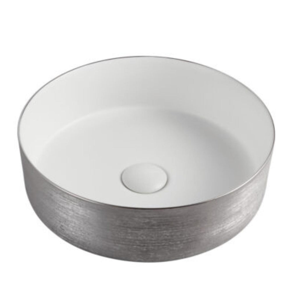 RIVA 3018 ABOVE COUNTER BASIN BRUSHED SILVER & GLOSS WHITE 360MM