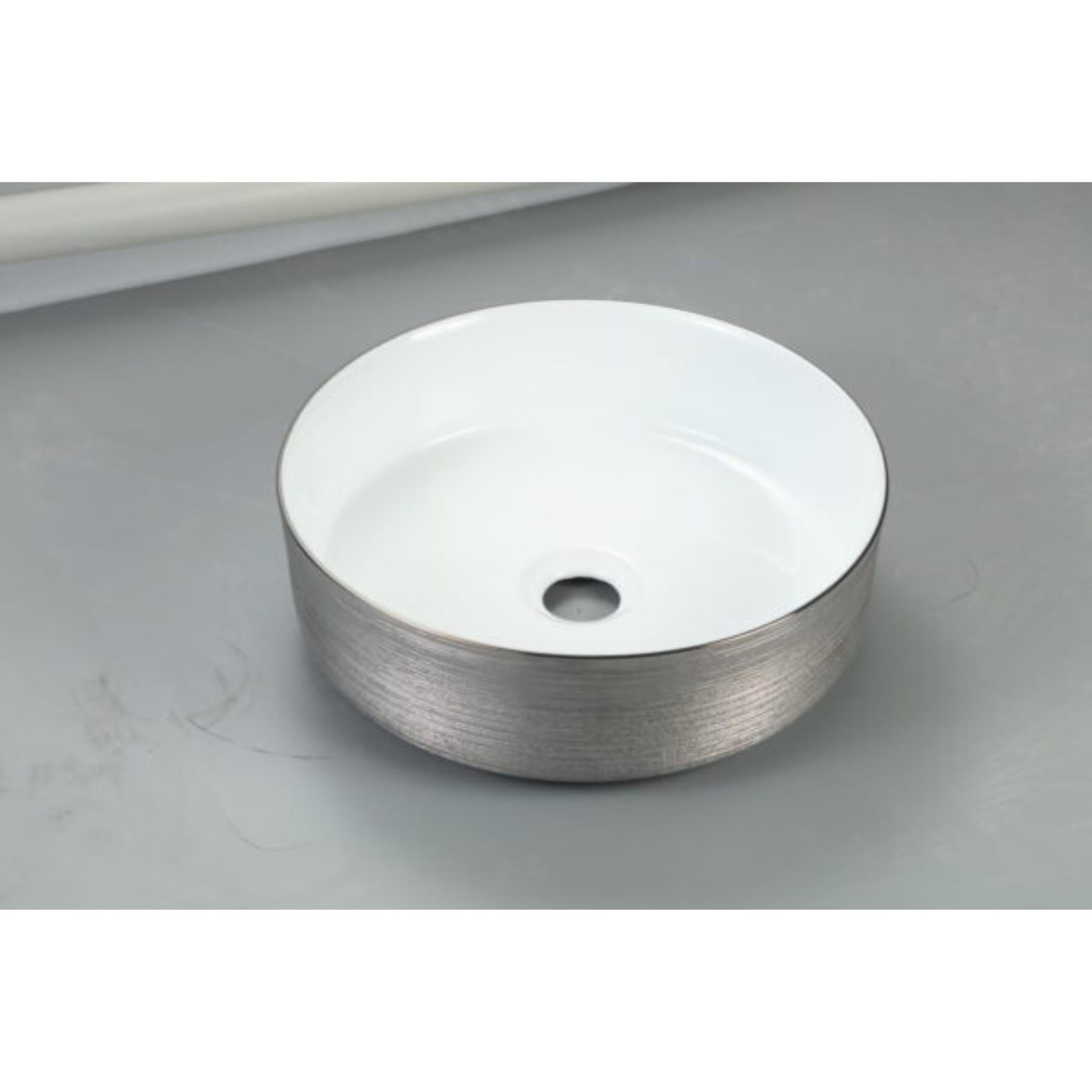RIVA 3018 ABOVE COUNTER BASIN BRUSHED SILVER & GLOSS WHITE 360MM