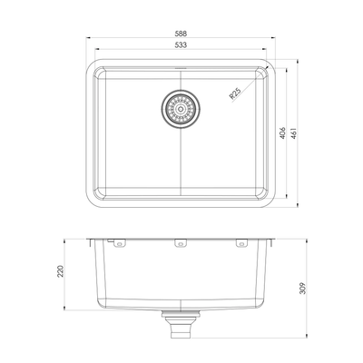 PHOENIX 2000 SERIES LARGE SINGLE BOWL STAINLESS STEEL SINK 588MM