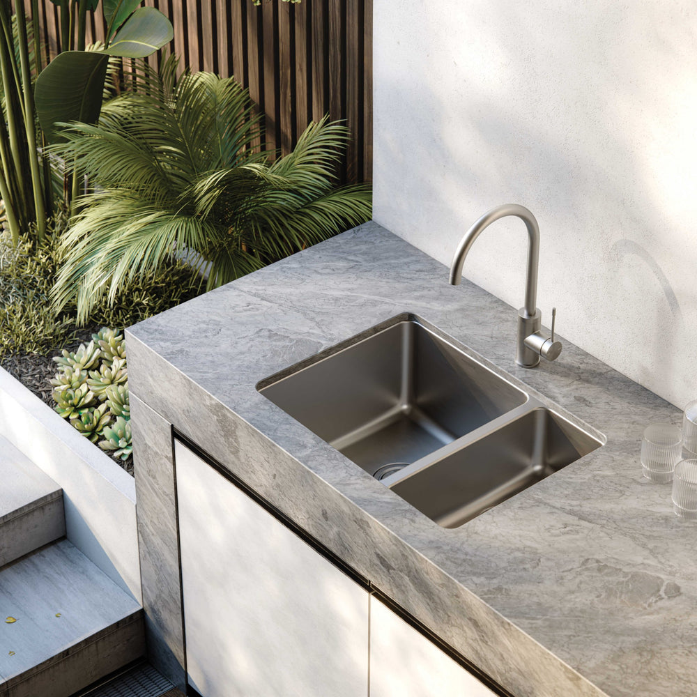 PHOENIX VIVID SLIMLINE GOOSENECK LEAD FREE SINK MIXER 200MM STAINLESS STEEL