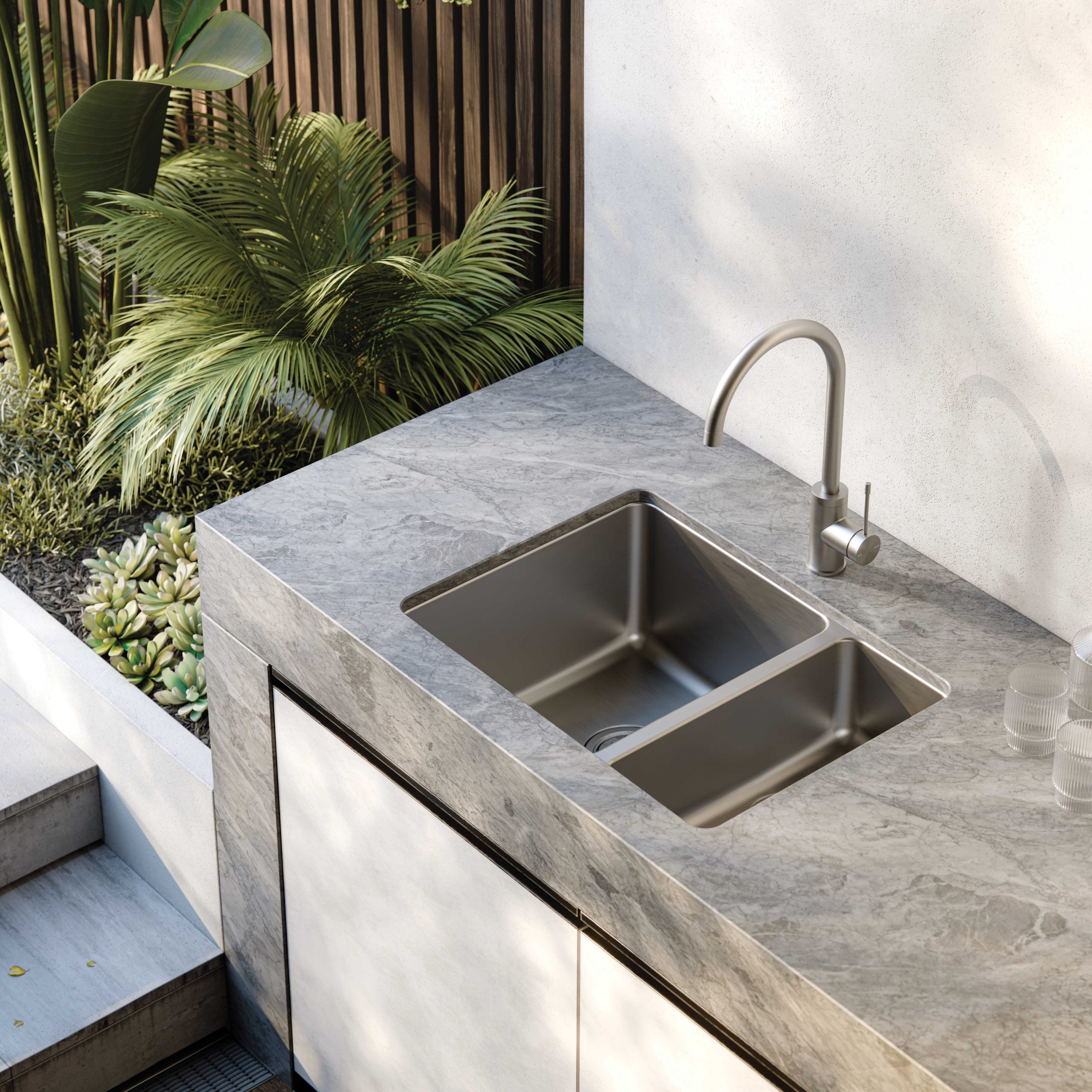 PHOENIX VIVID SLIMLINE GOOSENECK LEAD FREE SINK MIXER 200MM STAINLESS STEEL