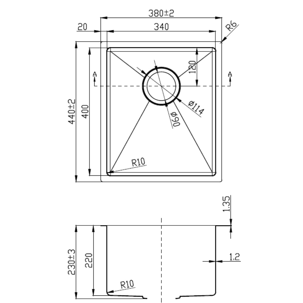 IKON EDEN SINGLE BOWL ABOVE / UNDERMOUNT SINK STAINLESS STEEL 340MM