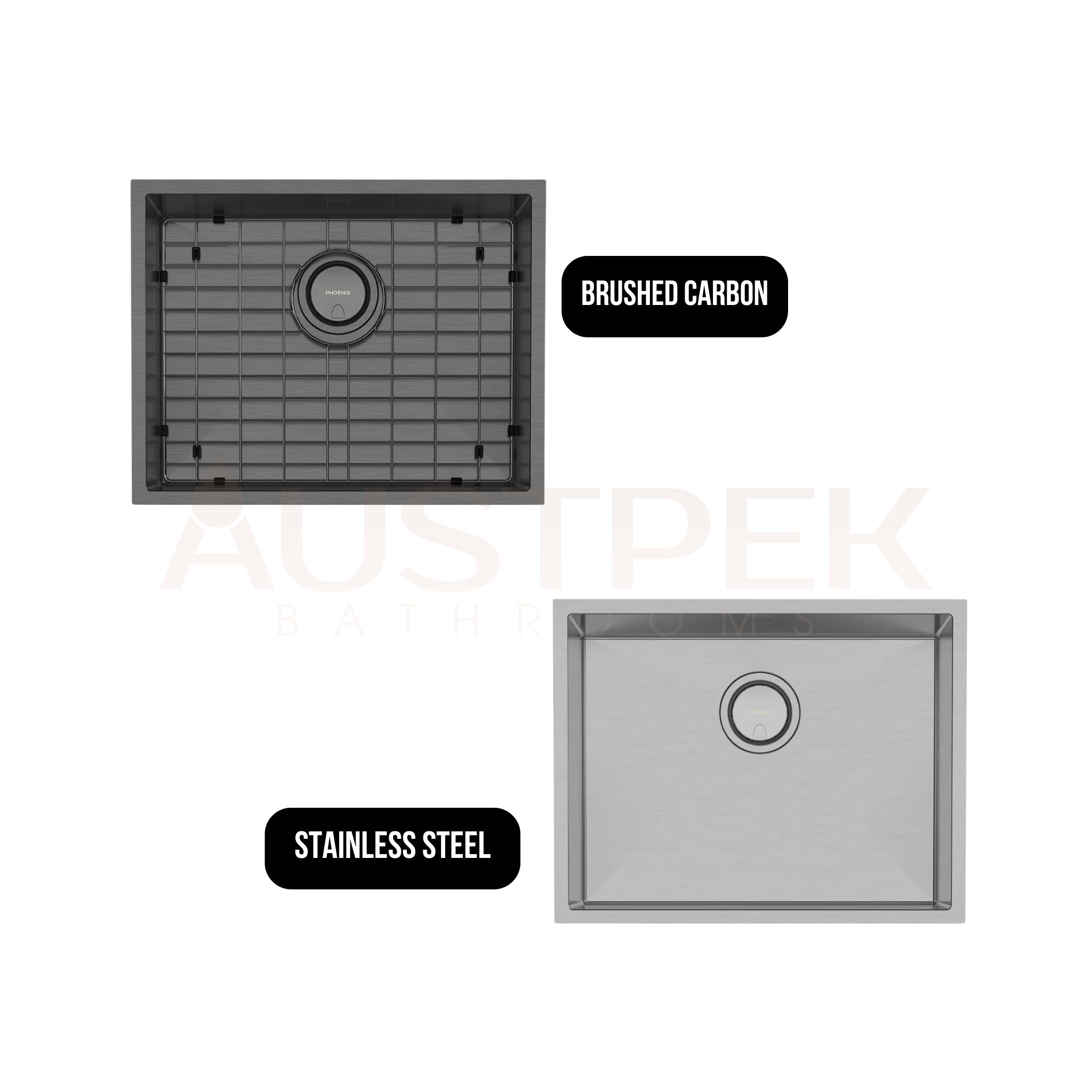 PHOENIX 4000 SERIES LARGE SINGLE BOWL SINK 573MM BRUSHED CARBON