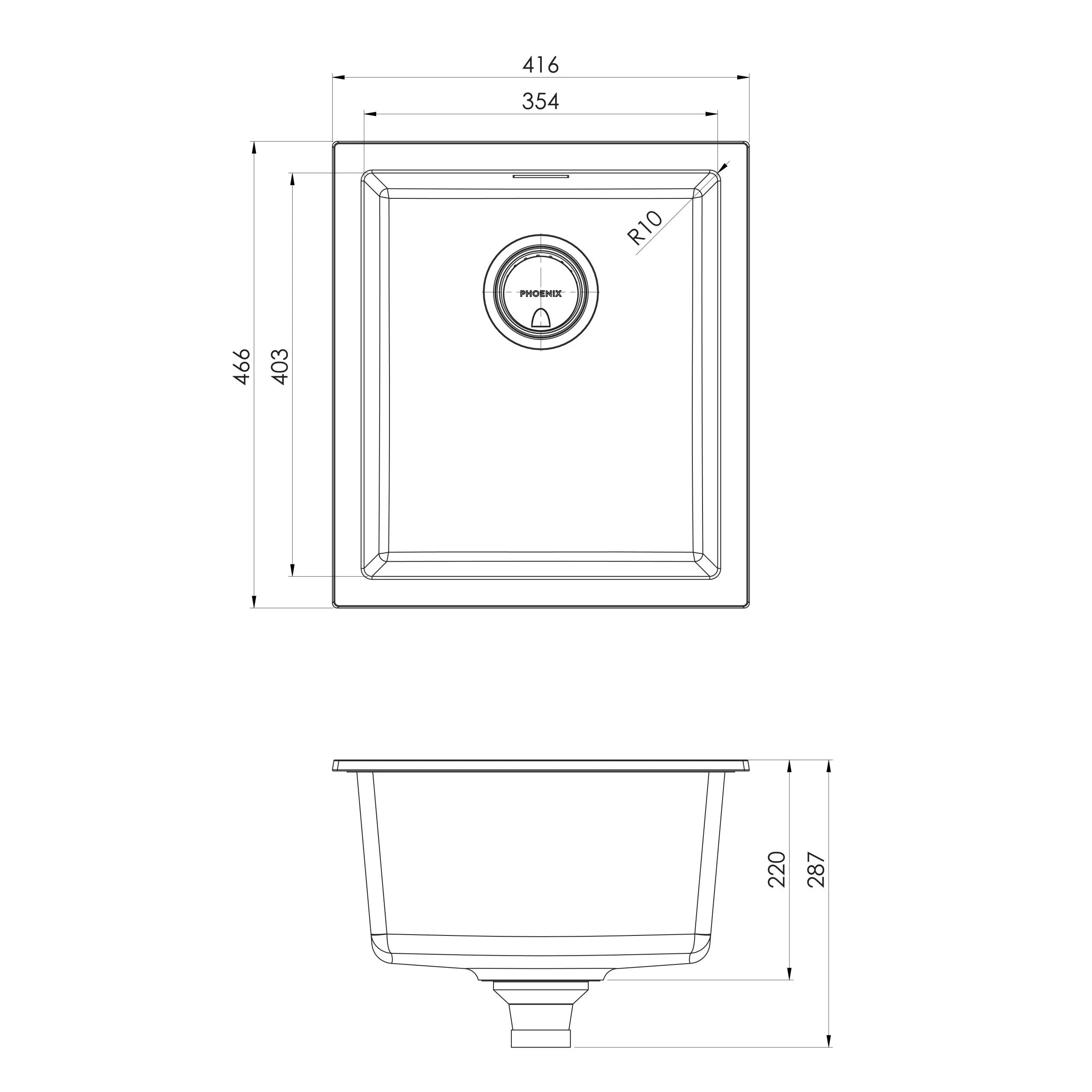 PHOENIX 5000 SERIES SINGLE BOWL SINK MATTE BLACK 416MM