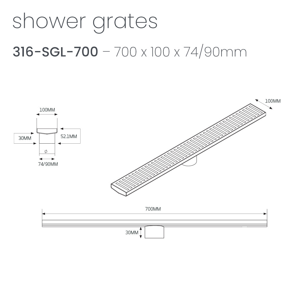 RADIANT HEATING LINEAR SLOTTED FLOOR GRATE BRUSHED GOLD (AVAILABLE IN 600MM, 700MM, 800MM AND 900MM)