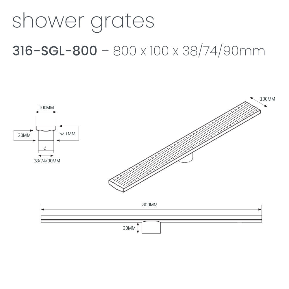 RADIANT HEATING LINEAR SLOTTED FLOOR GRATE BRUSHED GOLD (AVAILABLE IN 600MM, 700MM, 800MM AND 900MM)