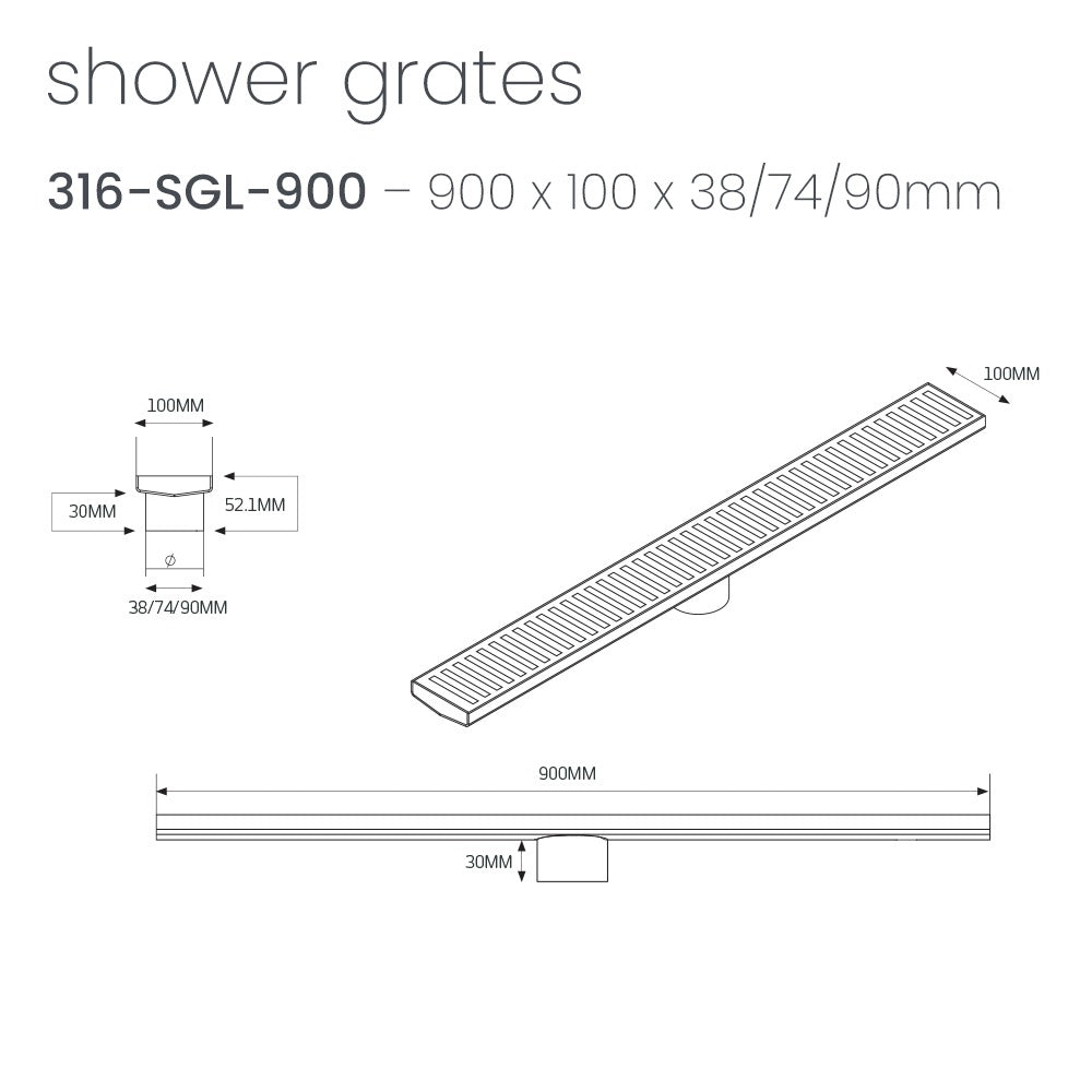 RADIANT HEATING LINEAR SLOTTED FLOOR GRATE BRUSHED SATIN 900MM