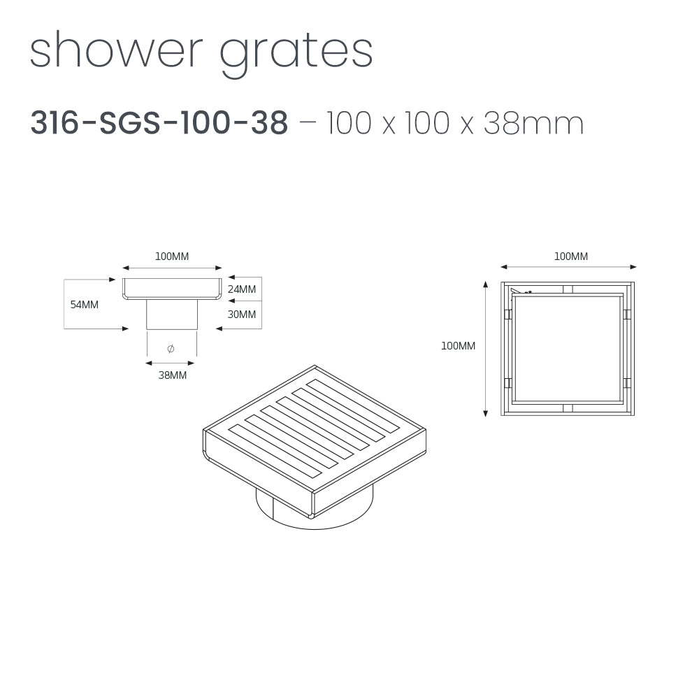 RADIANT HEATING SQUARE SLOTTED FLOOR GRATE BRUSHED GOLD 100MM