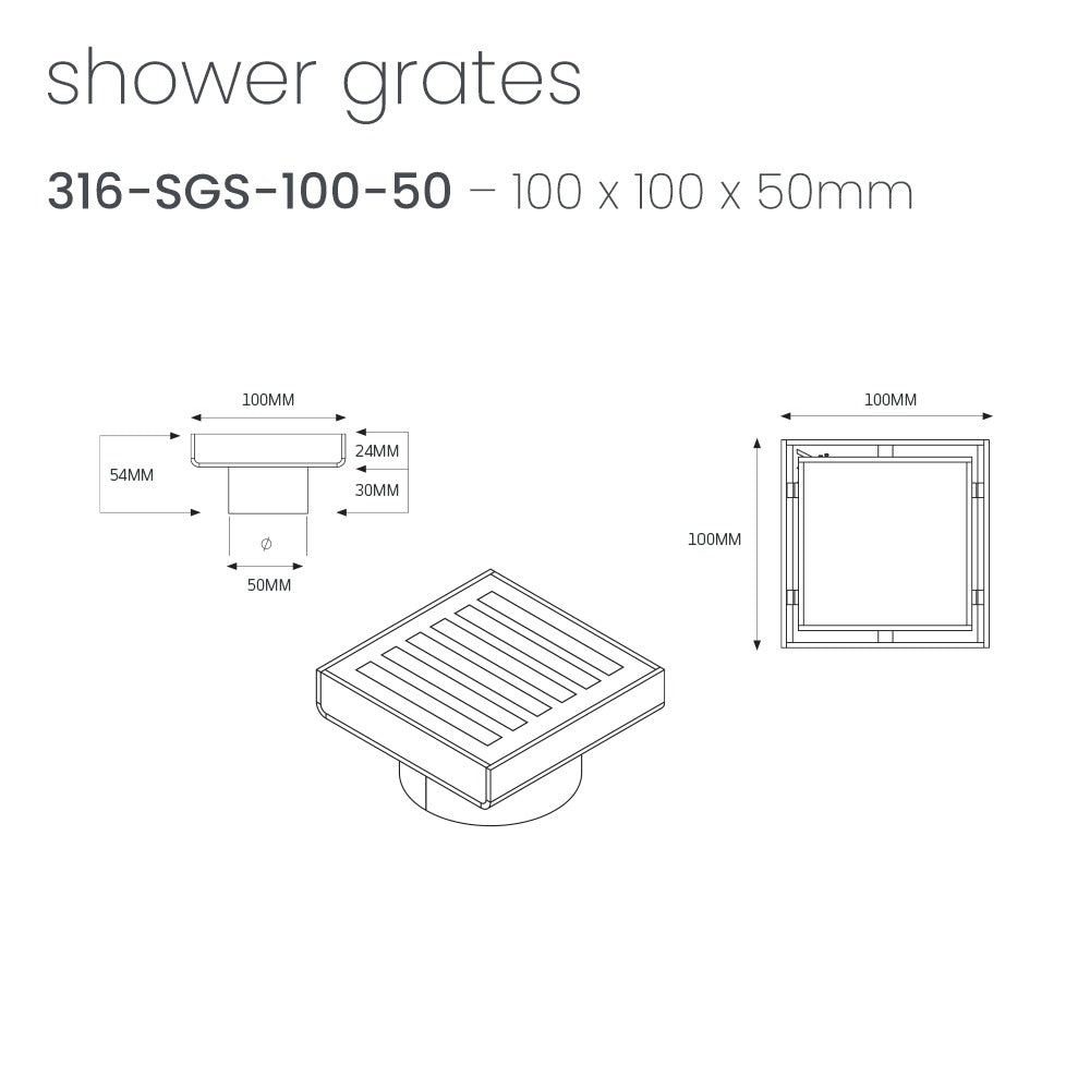 RADIANT HEATING SQUARE SLOTTED FLOOR GRATE BRUSHED GOLD 100MM