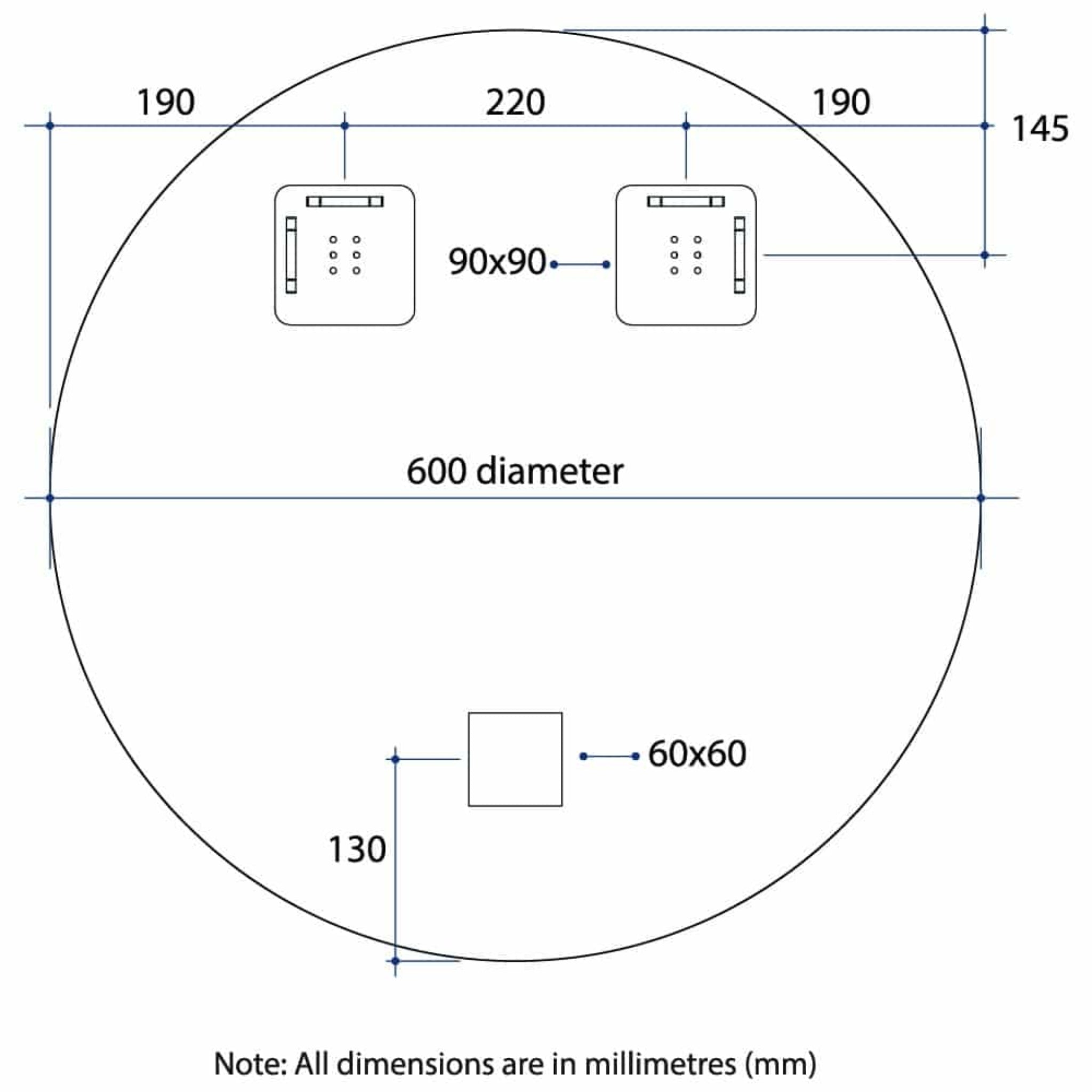 THERMOGROUP ABLAZE RIO FRAMELESS ROUND POLISHED EDGE MIRROR 600MM