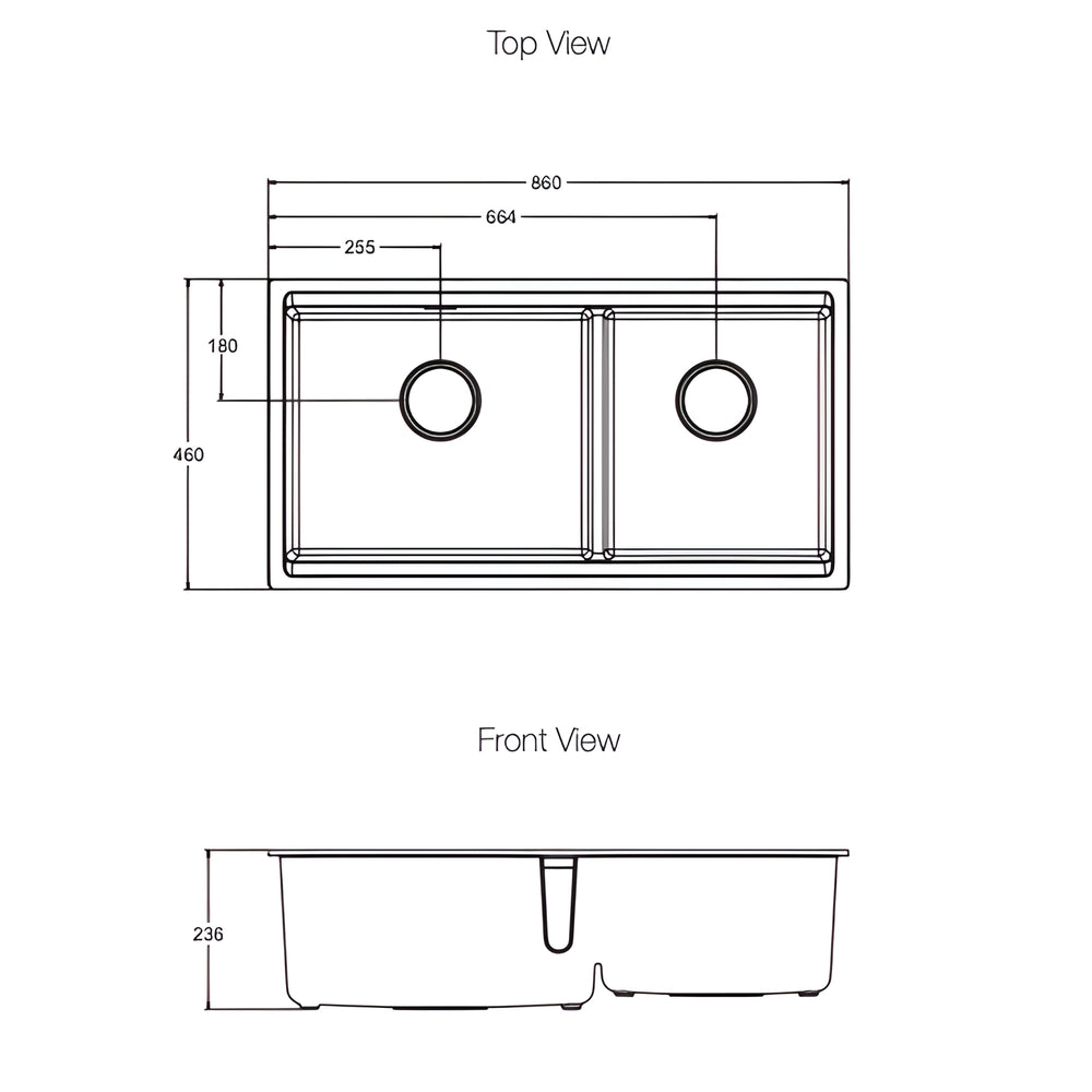KOHLER NEOROC TASK UNDERMOUNT DOUBLE BOWL KITCHEN SINK MATTE BLACK 860MM
