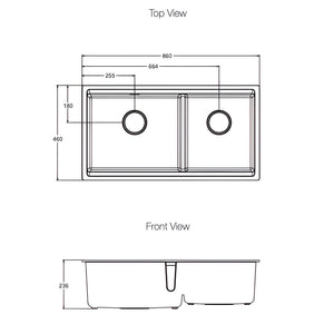KOHLER NEOROC TASK UNDERMOUNT DOUBLE BOWL KITCHEN SINK MATTE WHITE 860MM