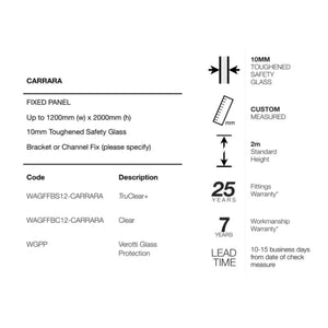 VEROTTI CARRARA FRAMELESS SHOWER SCREEN WITH DIGITAL PRINT GLASS 1200X2000MM