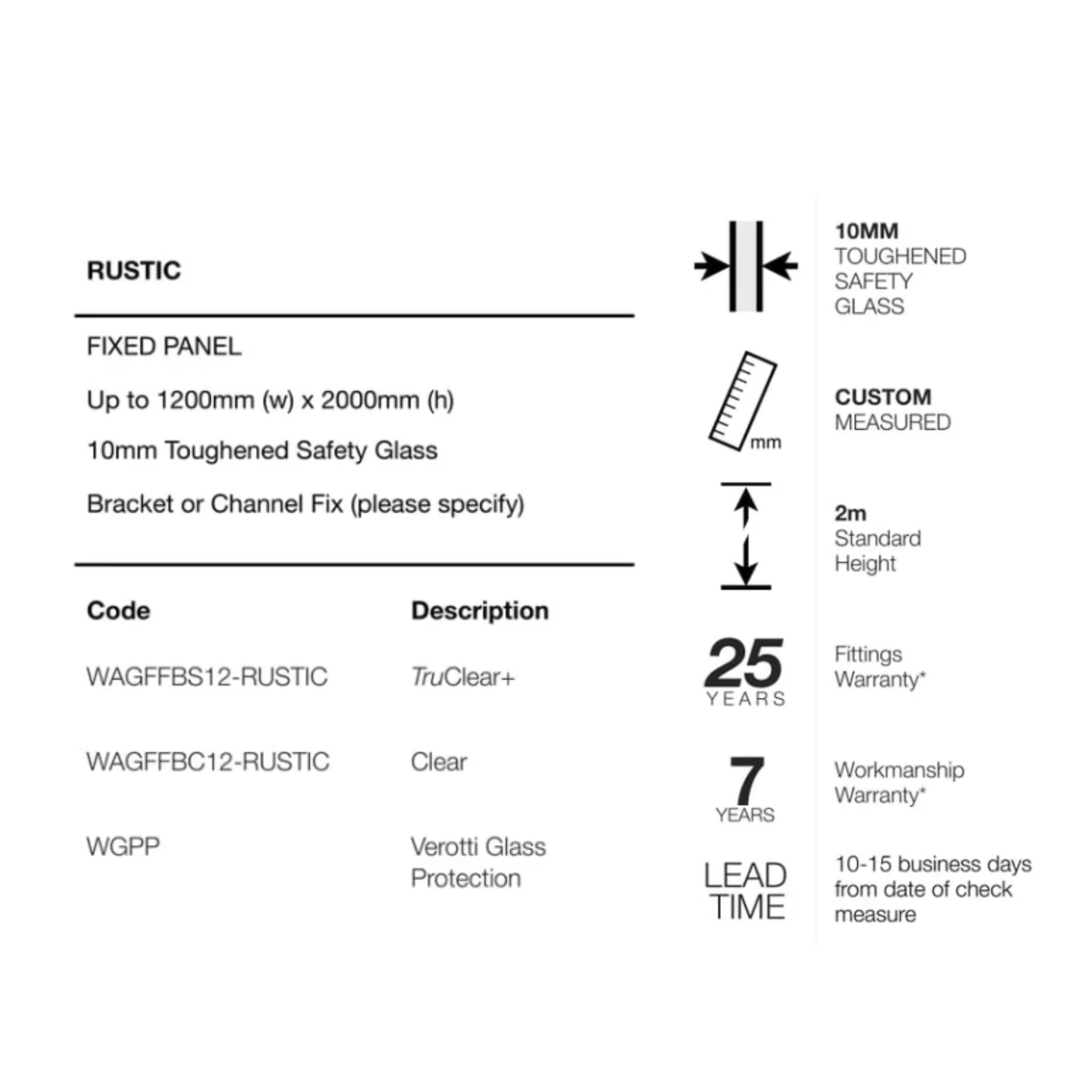 VEROTTI RUSTIC FRAMELESS SHOWER SCREEN WITH DIGITAL PRINT GLASS 1200X2000MM