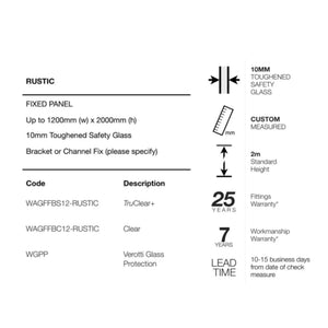 VEROTTI RUSTIC FRAMELESS SHOWER SCREEN WITH DIGITAL PRINT GLASS 1200X2000MM