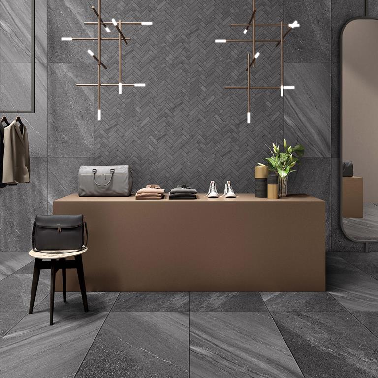 MUSES CREST DARK GREY FELLTEC 260X315MM HERRINGBONE MOSAIC TILE (PER BOX)