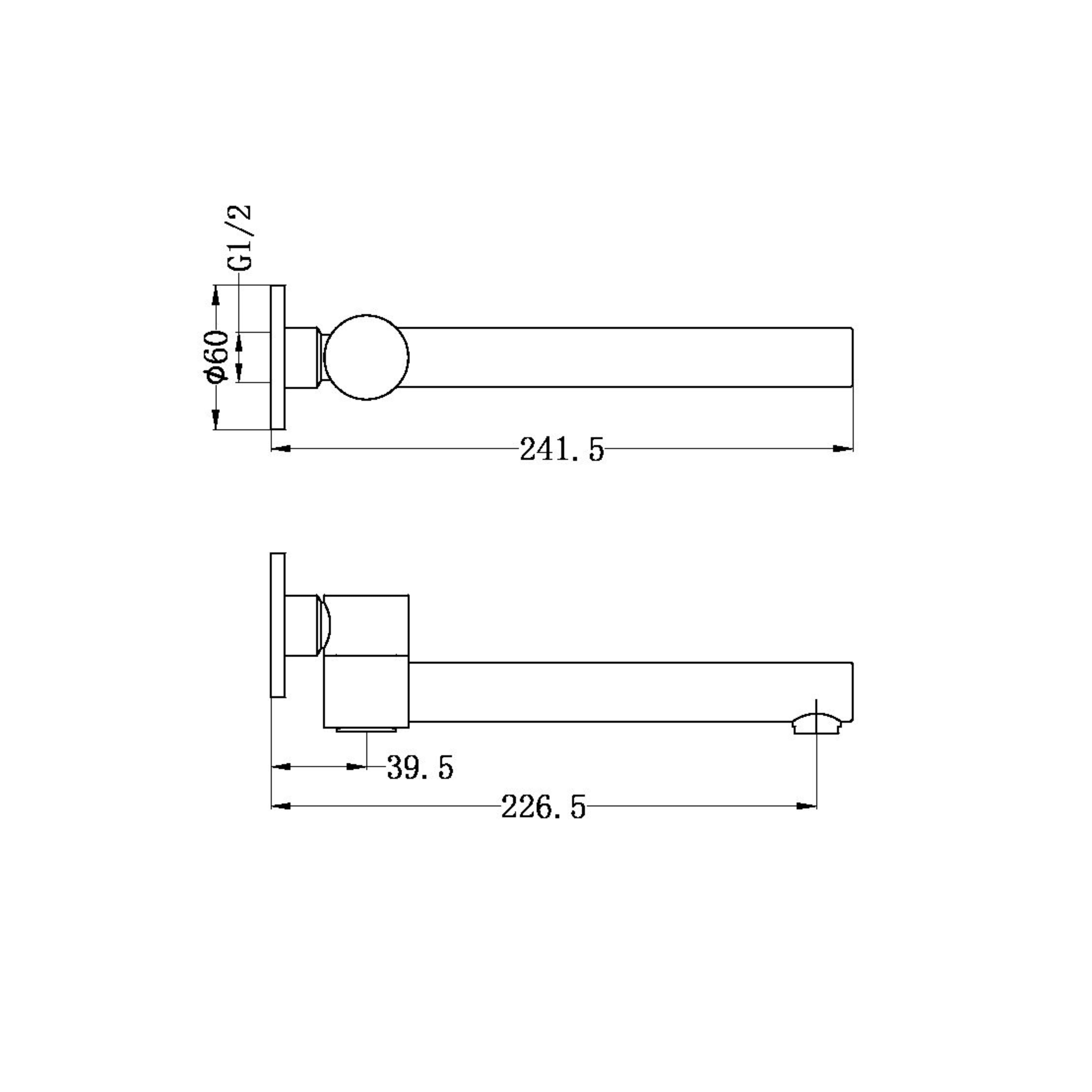 NERO DOLCE WALL MOUNTED SWIVEL BATH SPOUT 242MM CHROME