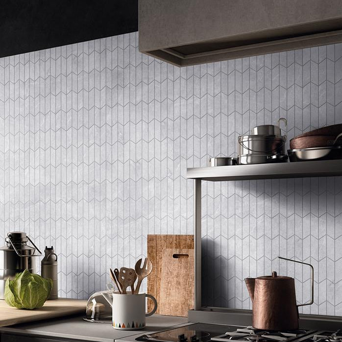 MUSES PETRA MIX IVORY FELLTEC 73X260MM CHEVRON MOSAIC TILE (PER BOX)