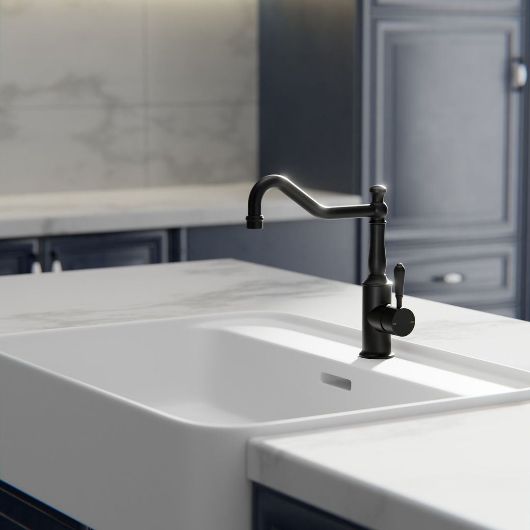 NERO YORK KITCHEN MIXER WITH METAL LEVER 265MM MATTE BLACK