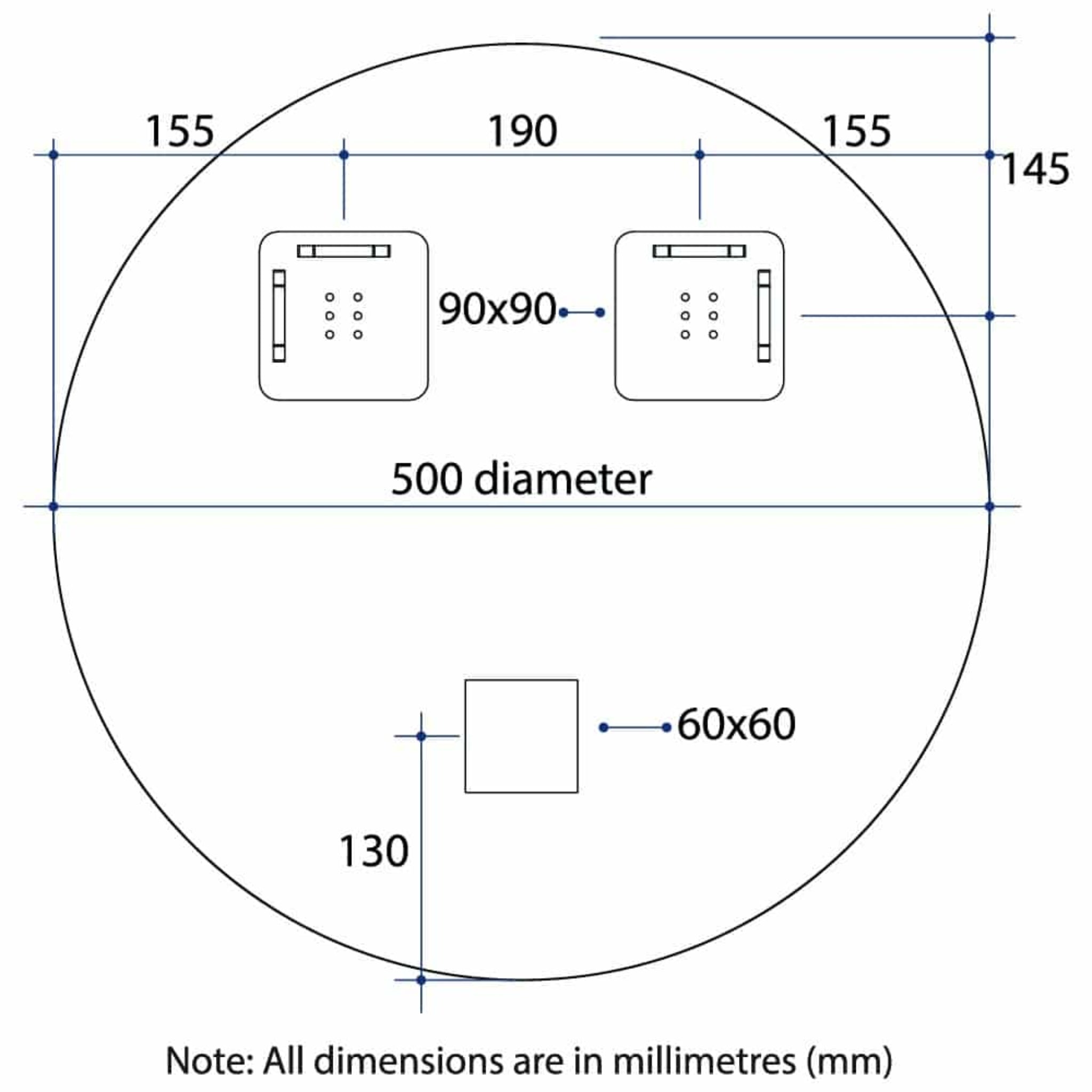 THERMOGROUP ABLAZE RIO FRAMELESS ROUND POLISHED EDGE MIRROR 500MM