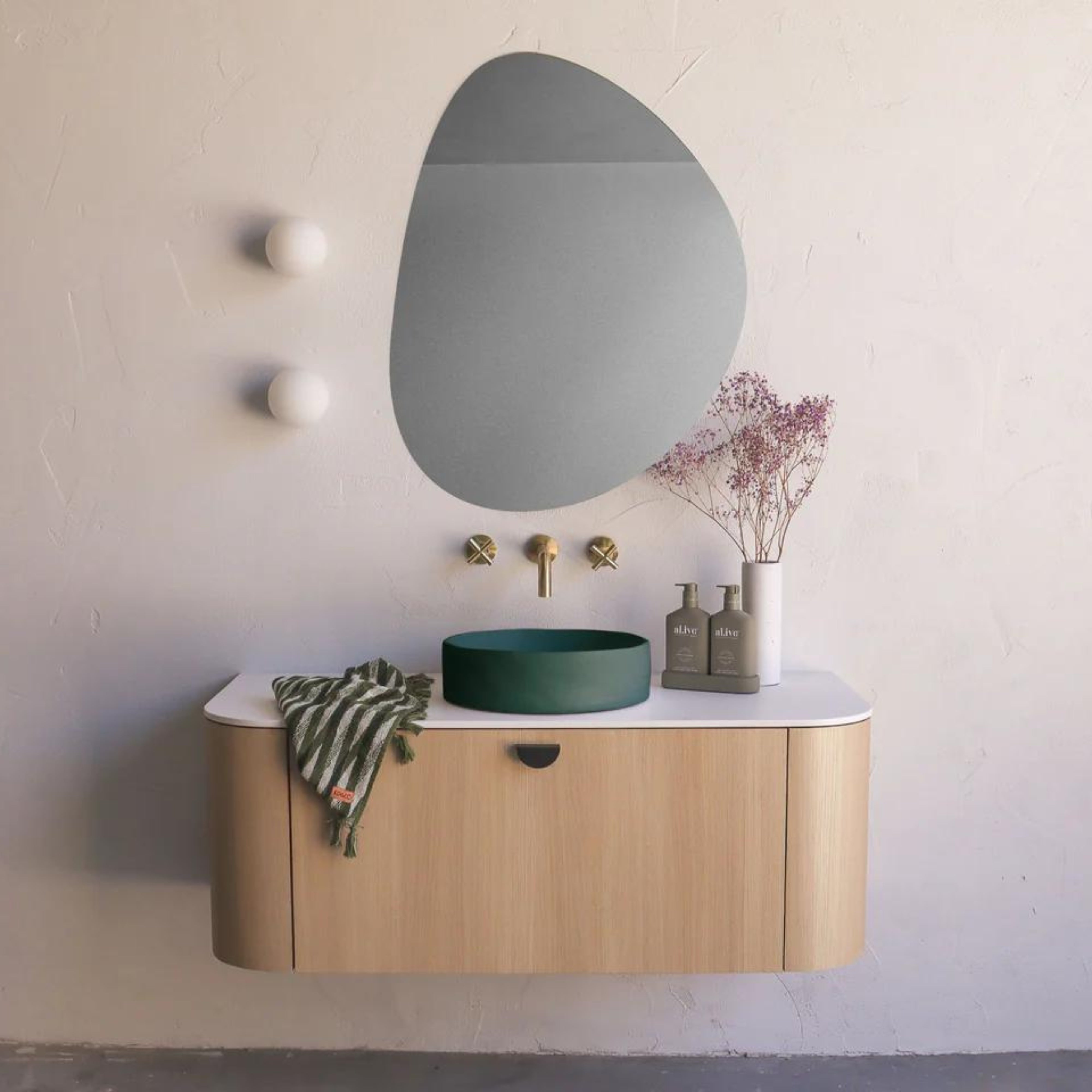 NOOD CO CONSCIOUS RANGE SLIP ABOVE COUNTER / WALL HUNG BASIN TEAL 380MM