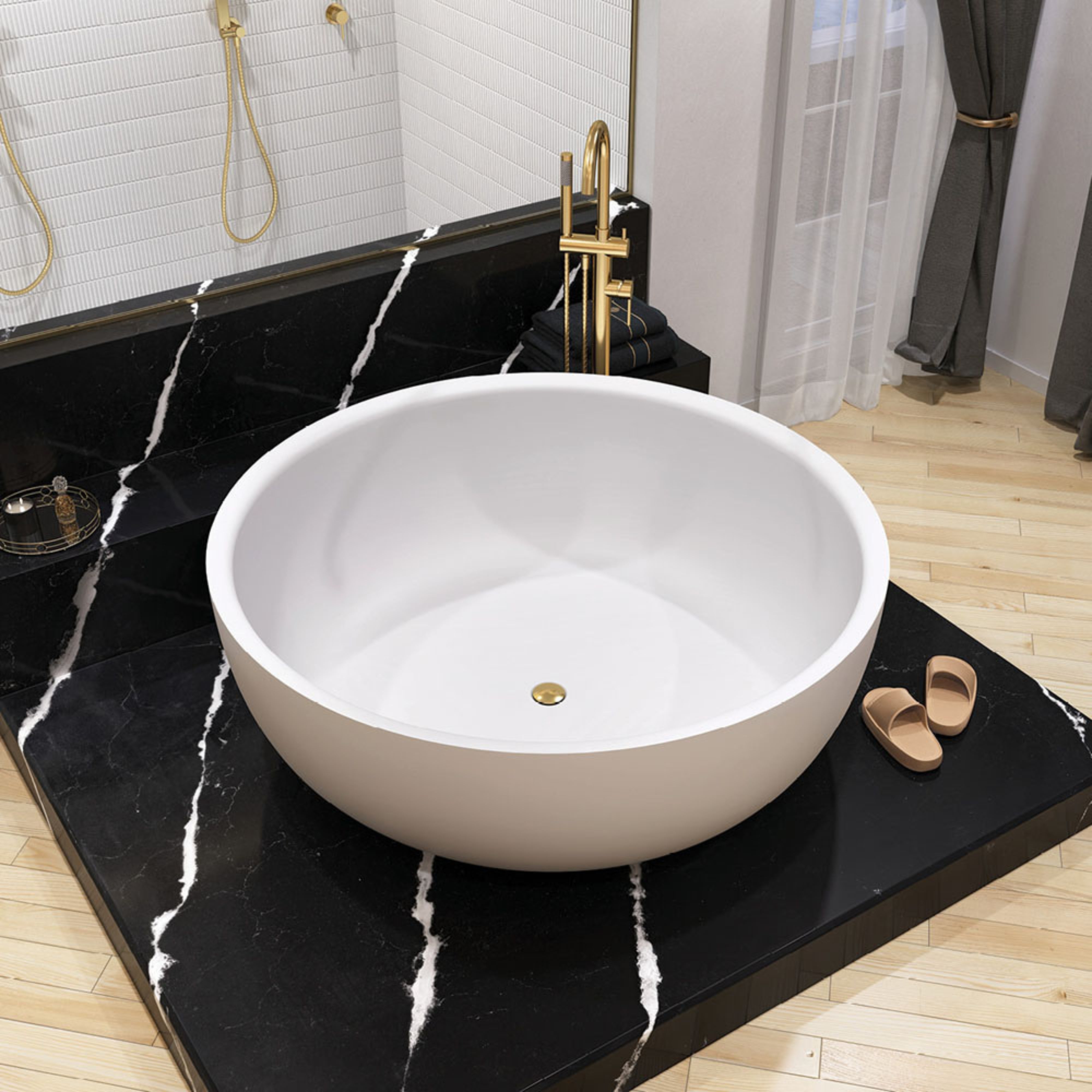 FIENZA SHINTO SOLID SURFACE FREESTANDING BATHTUB MATTE WHITE 1350MM