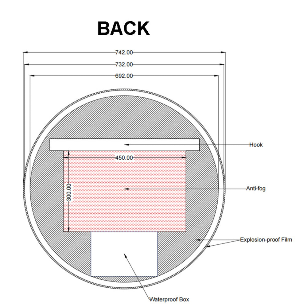 AQUAPERLA ROUND FRAMED BACK-LIT LED MIRROR BLACK 750MM