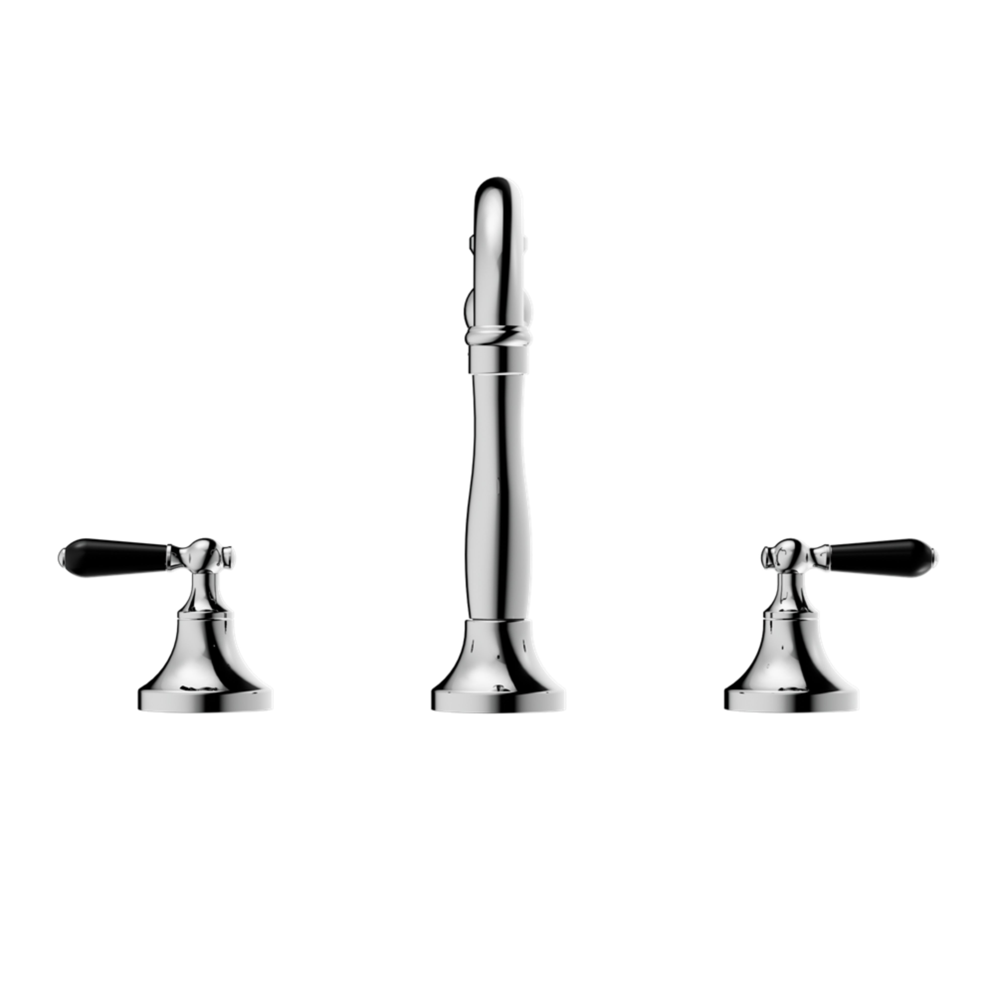 NERO YORK THREE PIECE BASIN SET WITH BLACK PORCELAIN LEVER CHROME