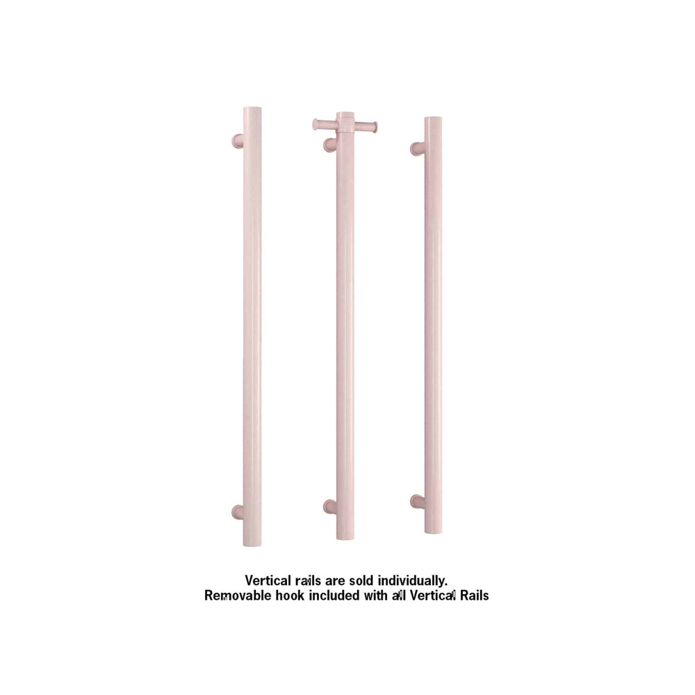 THERMOGROUP ROUND VERTICAL HEATED SINGLE TOWEL RAIL DUSTY PINK PASTEL 900MM