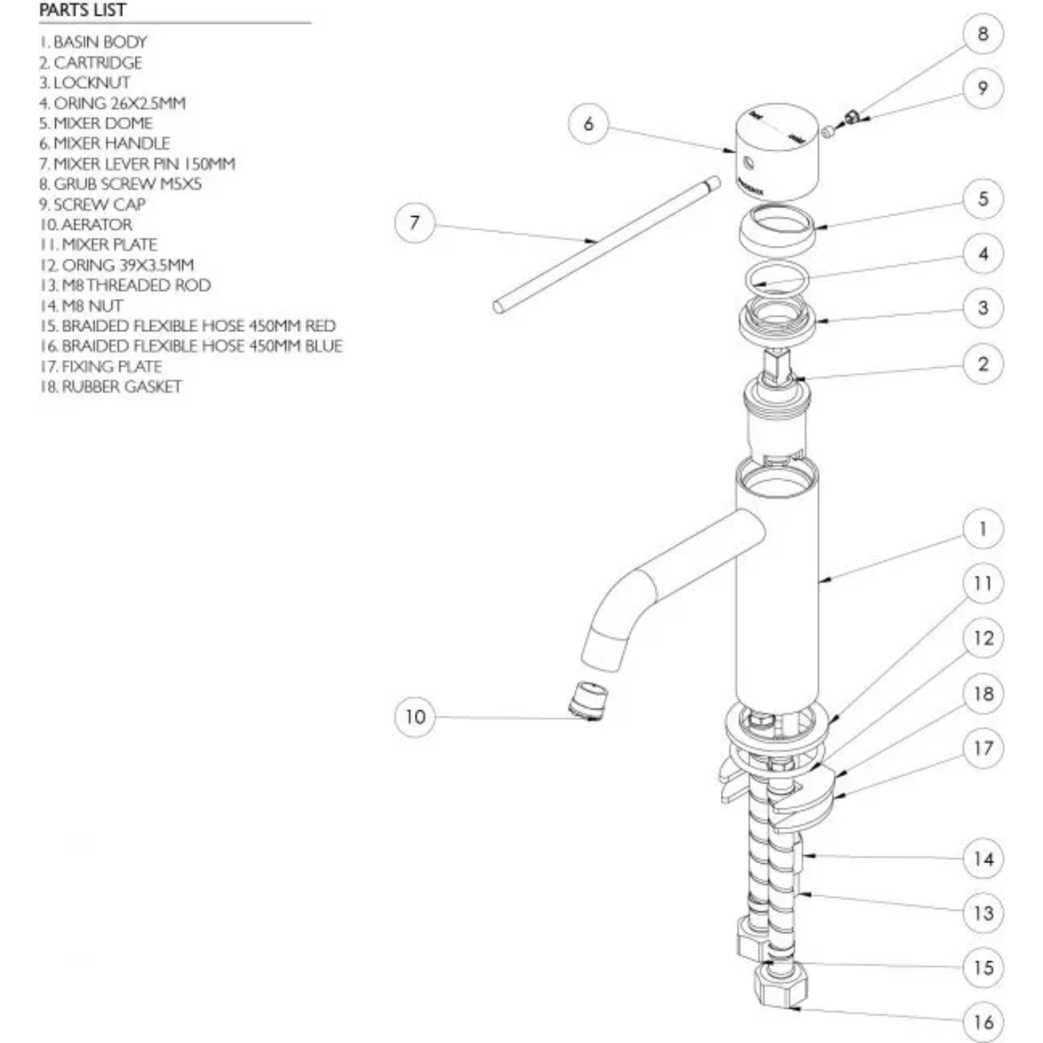 PHOENIX VIVID SLIMLINE LEAD FREE BASIN MIXER CURVED OUTLET WITH EXTENDED LEVER 165MM BRUSHED CARBON