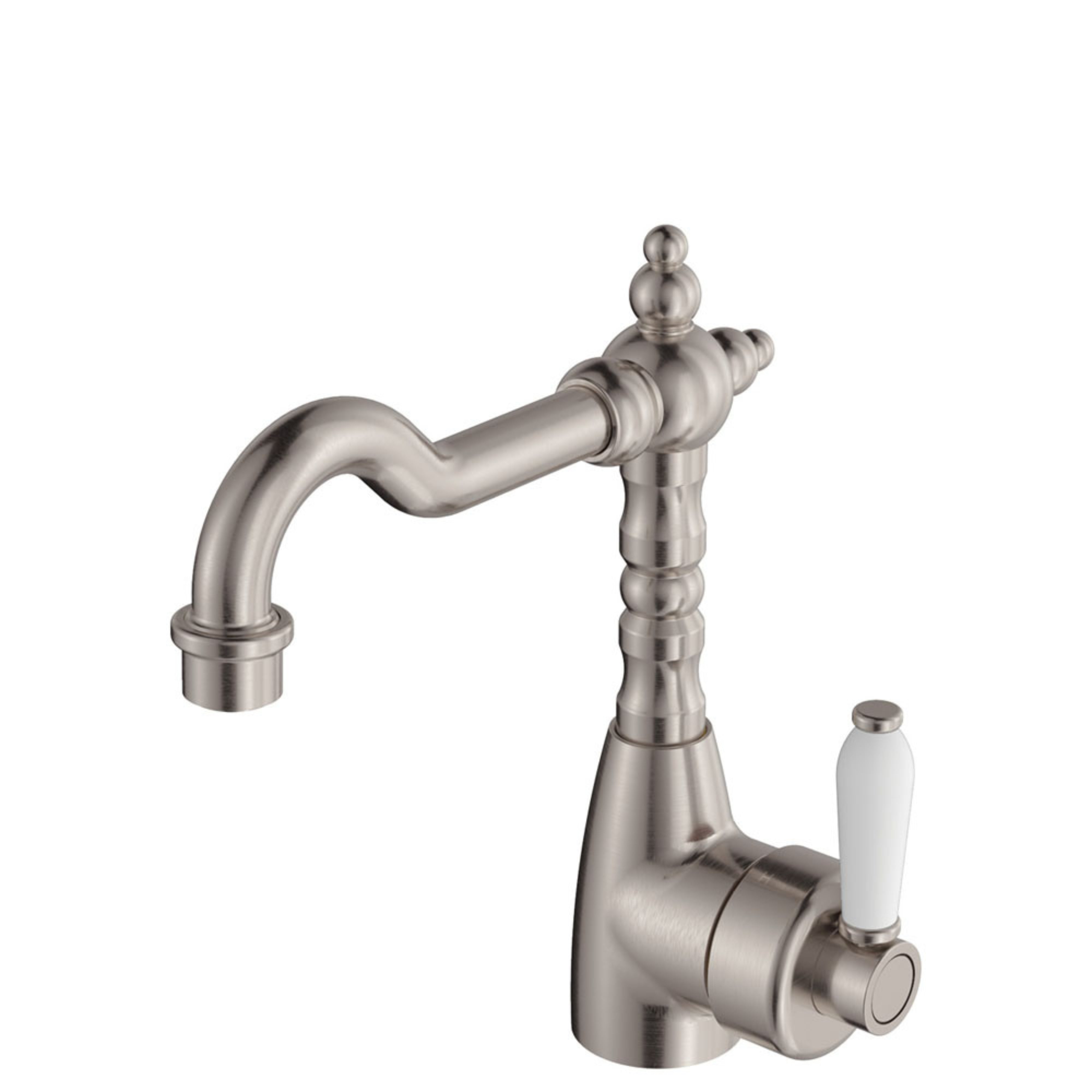 FIENZA ELEANOR SHEPHERDS CROOK BASIN MIXER 233MM CERAMIC HANDLE BRUSHED NICKEL
