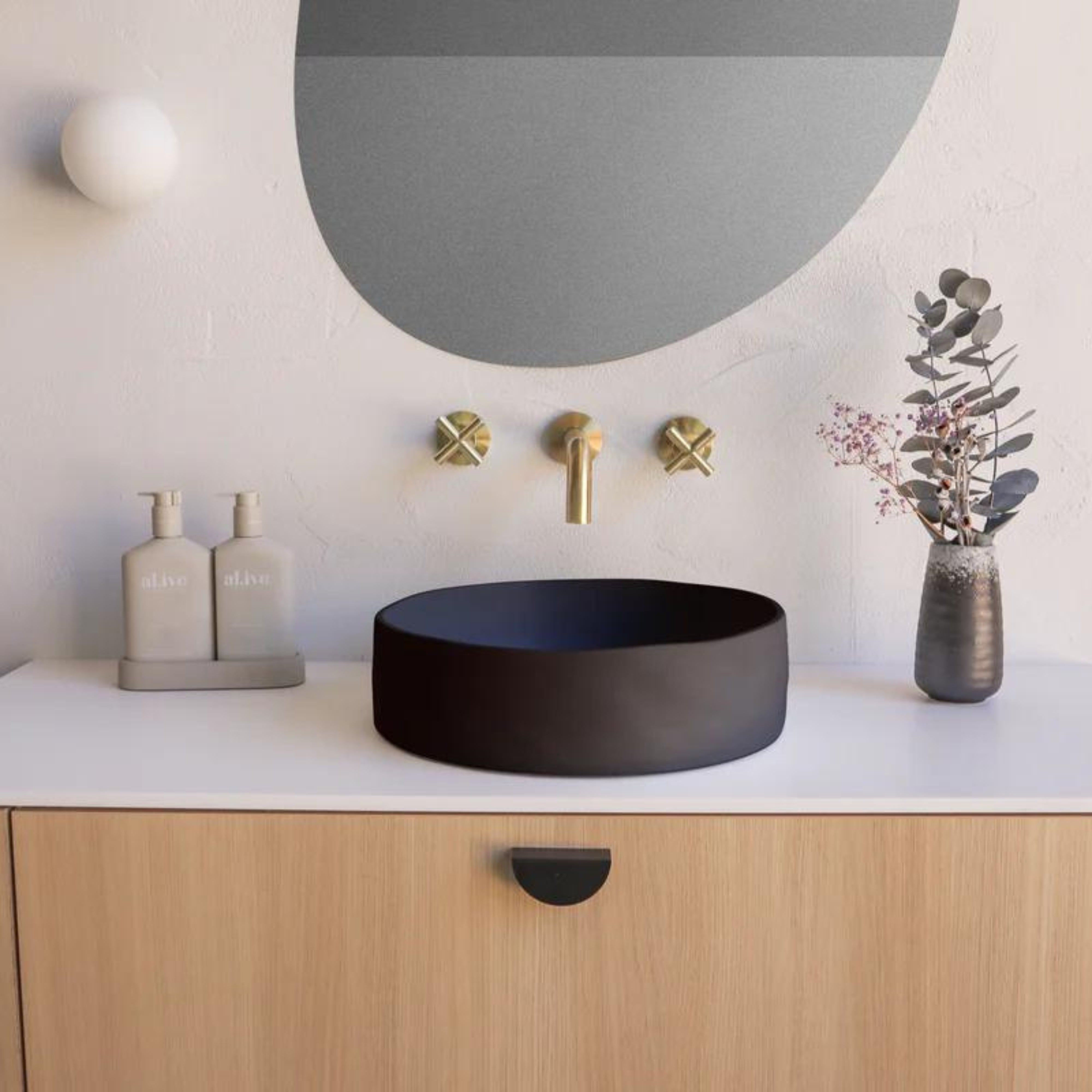 NOOD CO CONSCIOUS RANGE SLIP ABOVE COUNTER / WALL HUNG BASIN CHARCOAL 380MM