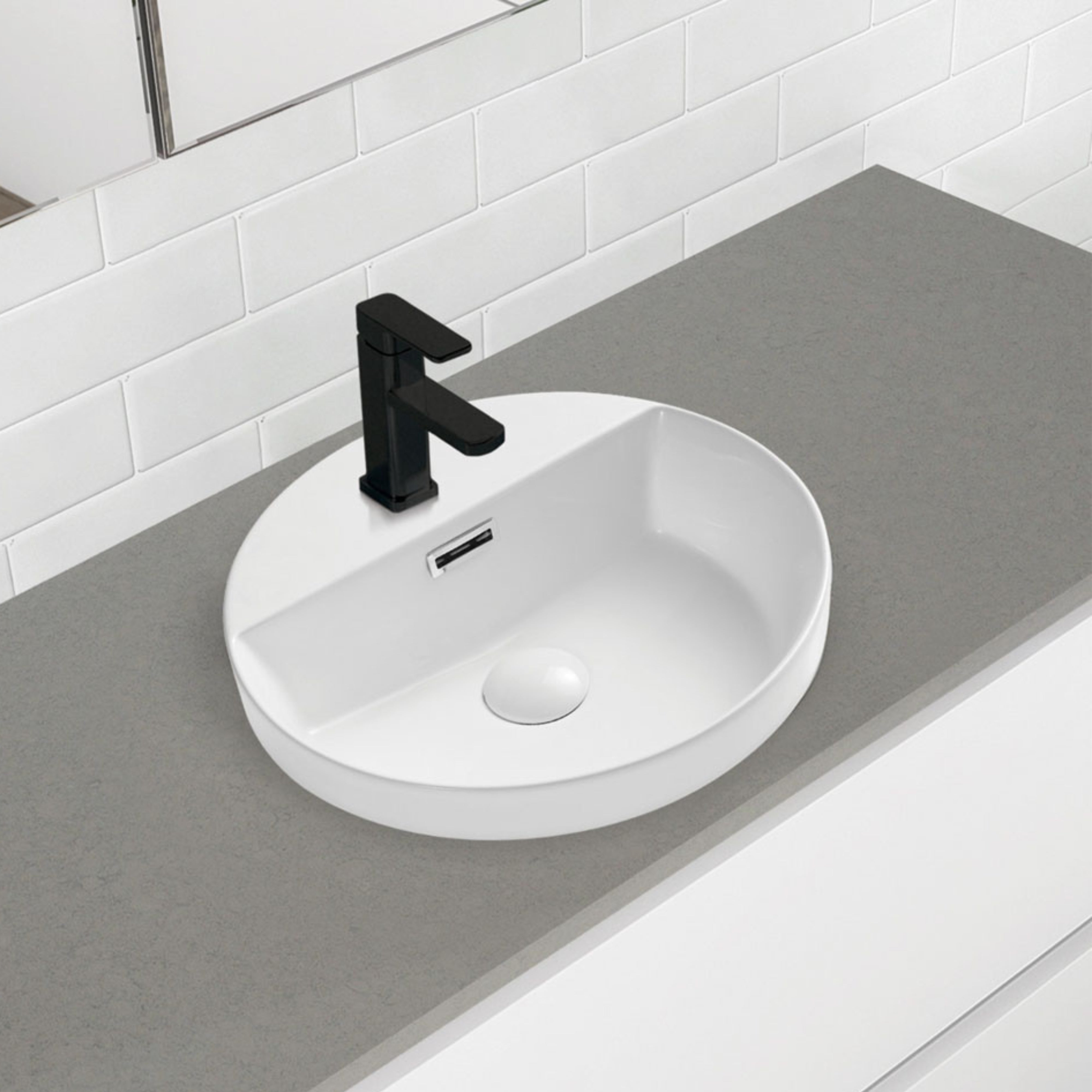 FIENZA REBA SEMI-INSET BASIN WITH TAPHOLE GLOSS WHITE 390MM
