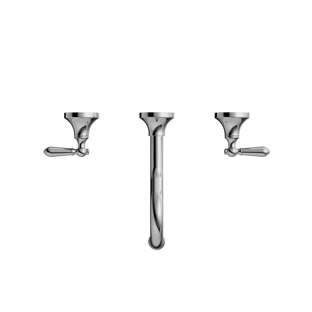 NERO YORK WALL BASIN SET WITH METAL LEVER CHROME