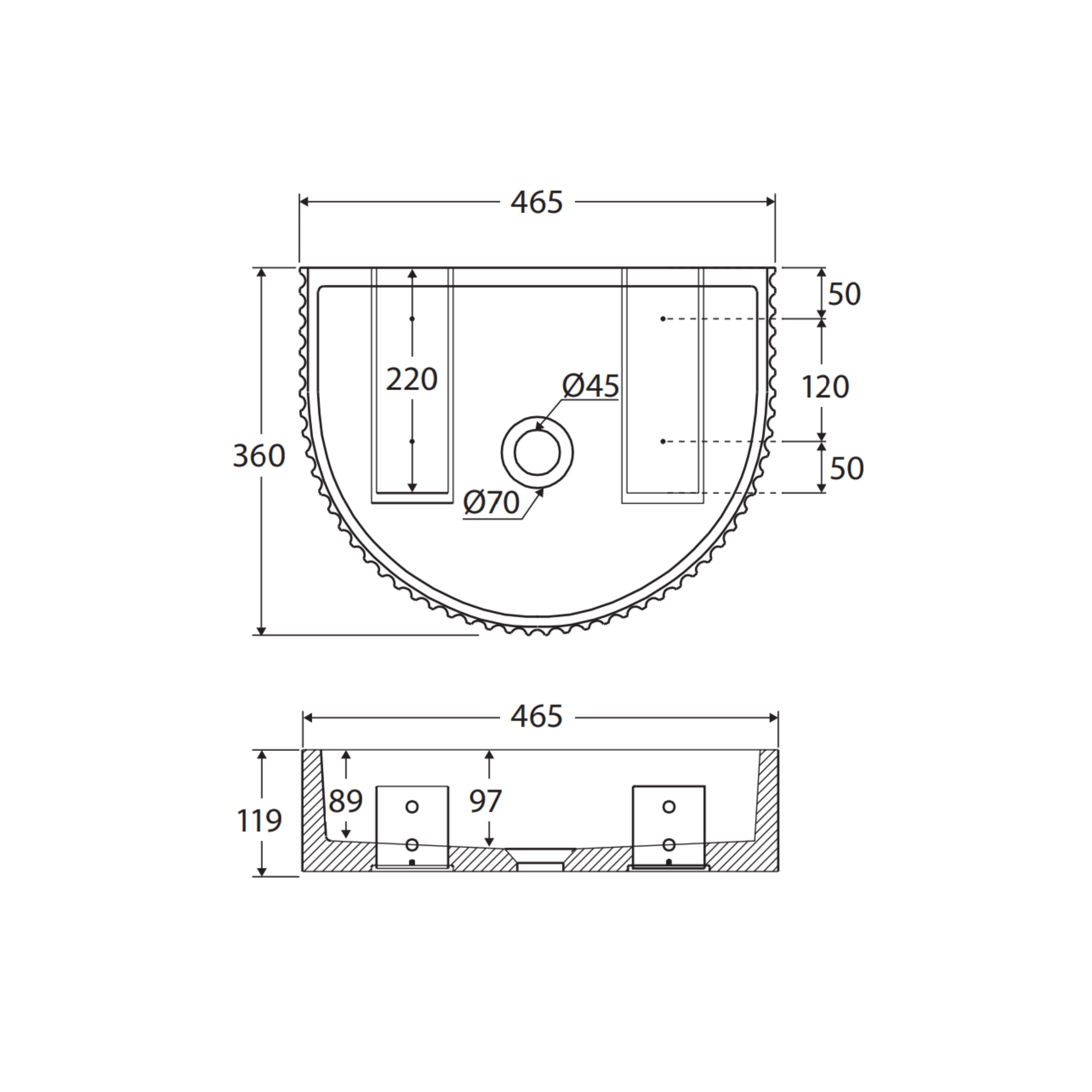 FIENZA VALENTINA FLUTED CONCRETE WALL HUNG BASIN WARM GREY 465MM