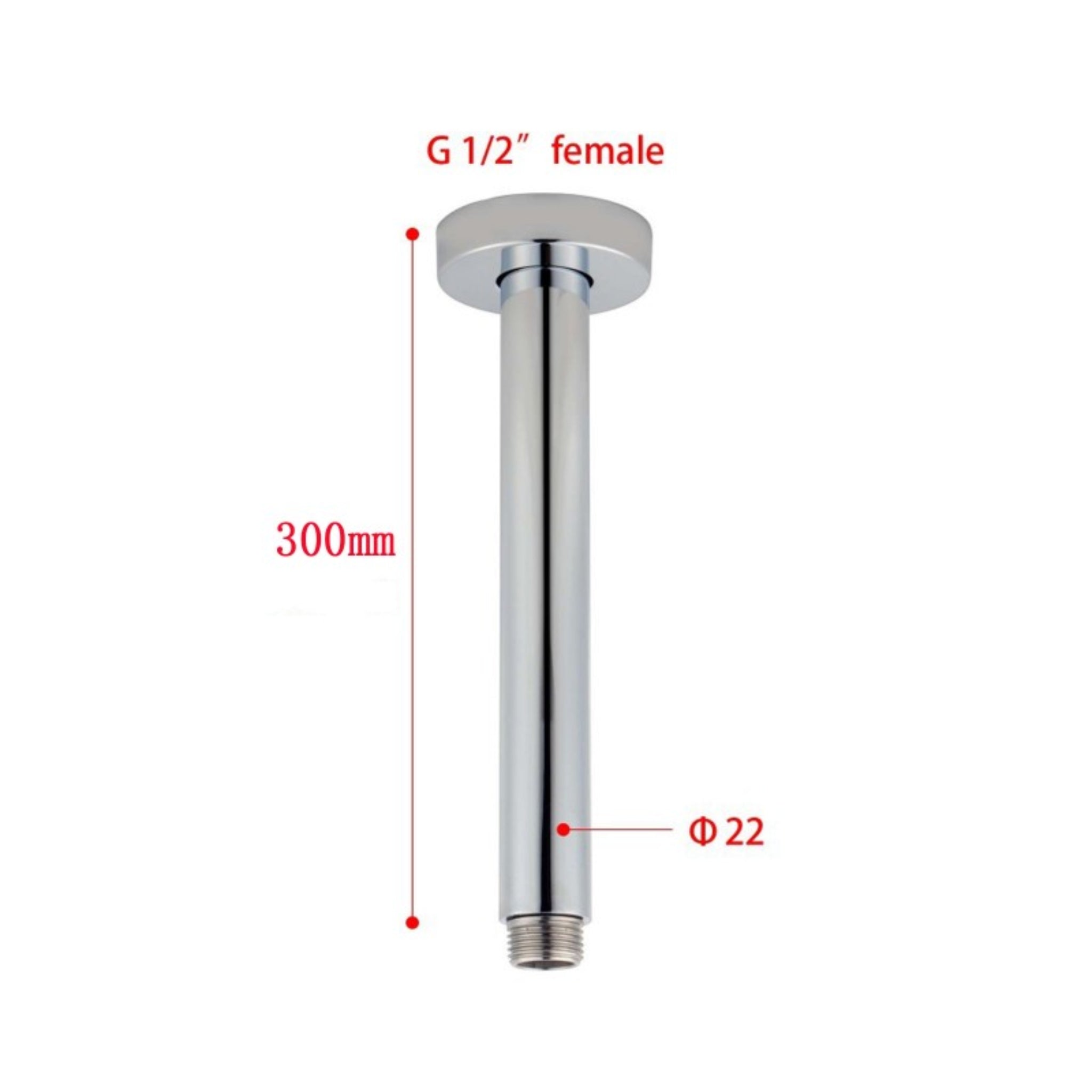 AQUAPERLA ROUND CEILING SHOWER ARM 300MM CHROME