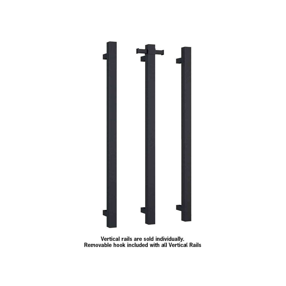 THERMOGROUP SQUARE VERTICAL HEATED SINGLE TOWEL RAIL MATTE BLACK 900MM